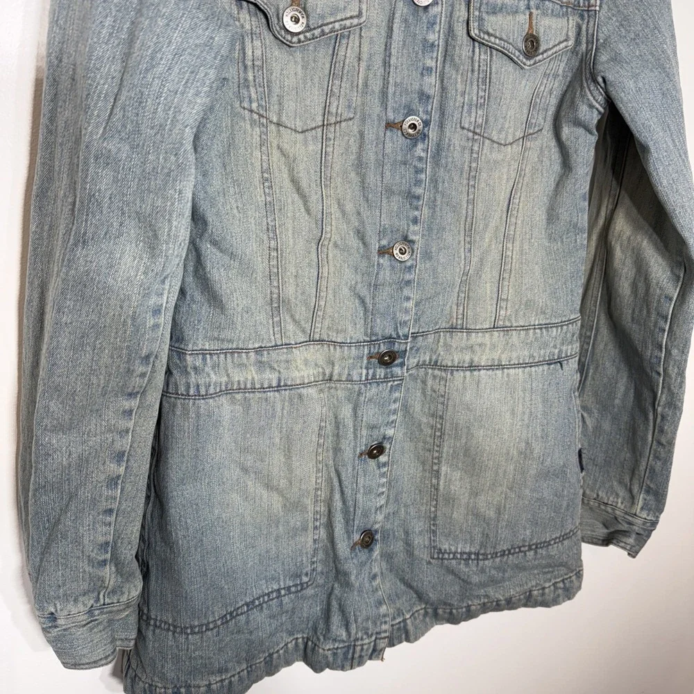 Vintage Hollister Denim Jean‎ Jacket Faux Fur Collar Lined Women's Medium Y2K